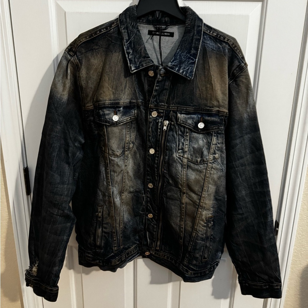 New Embellish Men's Kane Distressed Dirty Denim Jacket - Picture 3 of 14